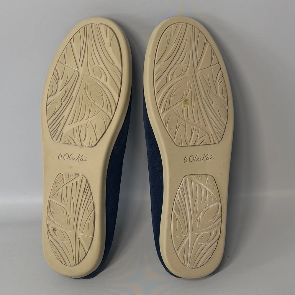 Olukai Nohea Blue Suede Leather Perforated Shoes Slippers Women’s Size 9